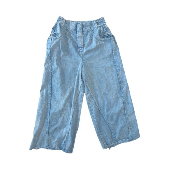 Earthbound Pants Medium Blue Denim Like Cotton  Wash Boho Hippie Wide Leg 1E - Picture 1 of 7